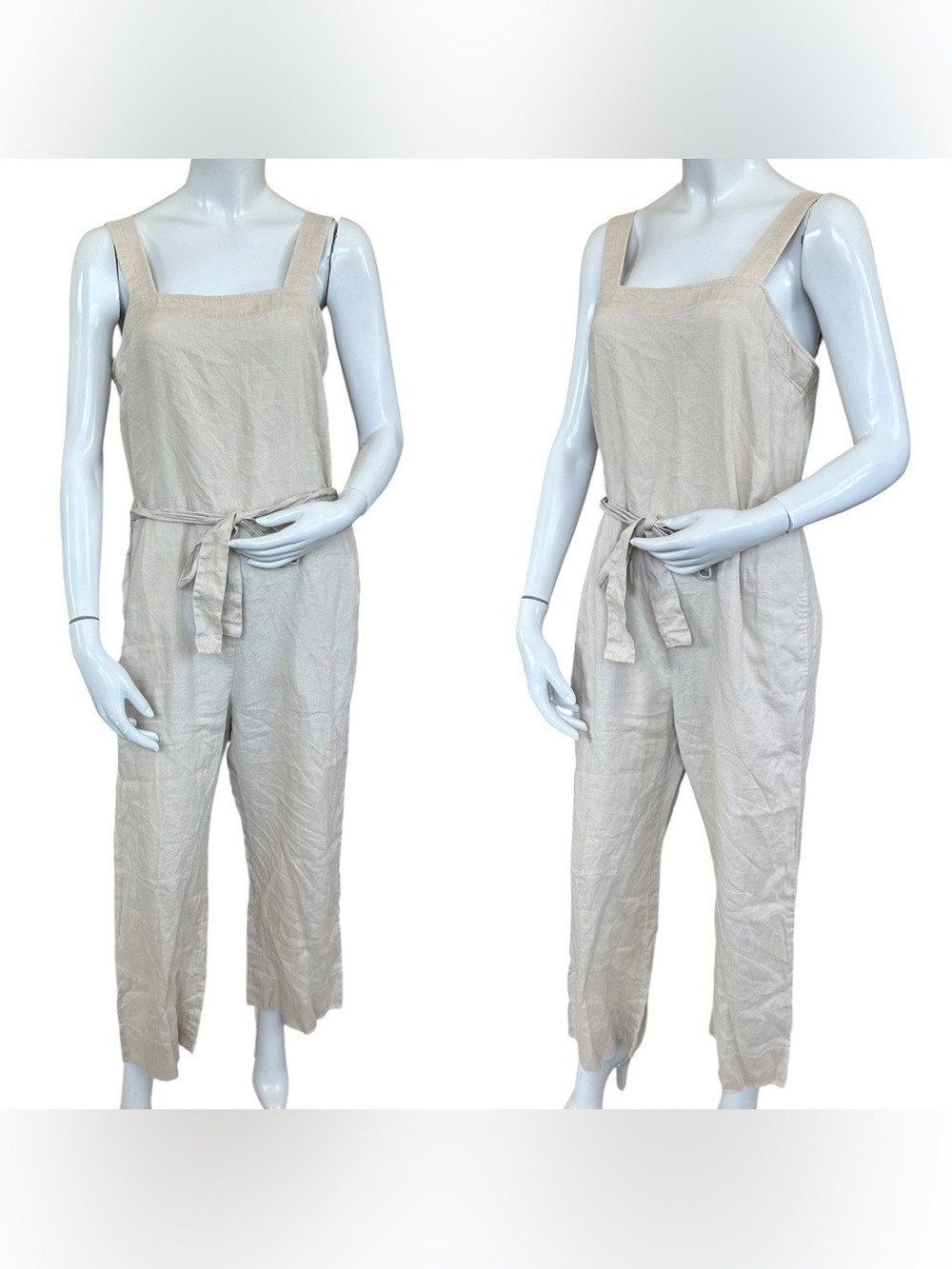 Quince Light Beige 100% European Linen Square Neck Jumpsuit Driftwood Size Small